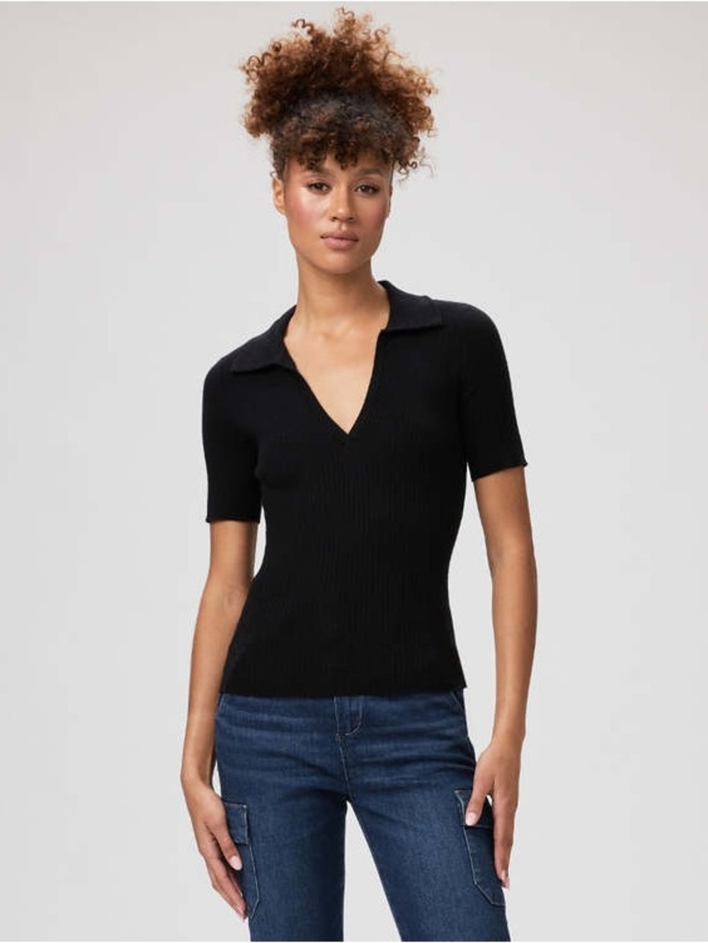 New Paige Valencia Polo Sweater Tee in Black Size Small